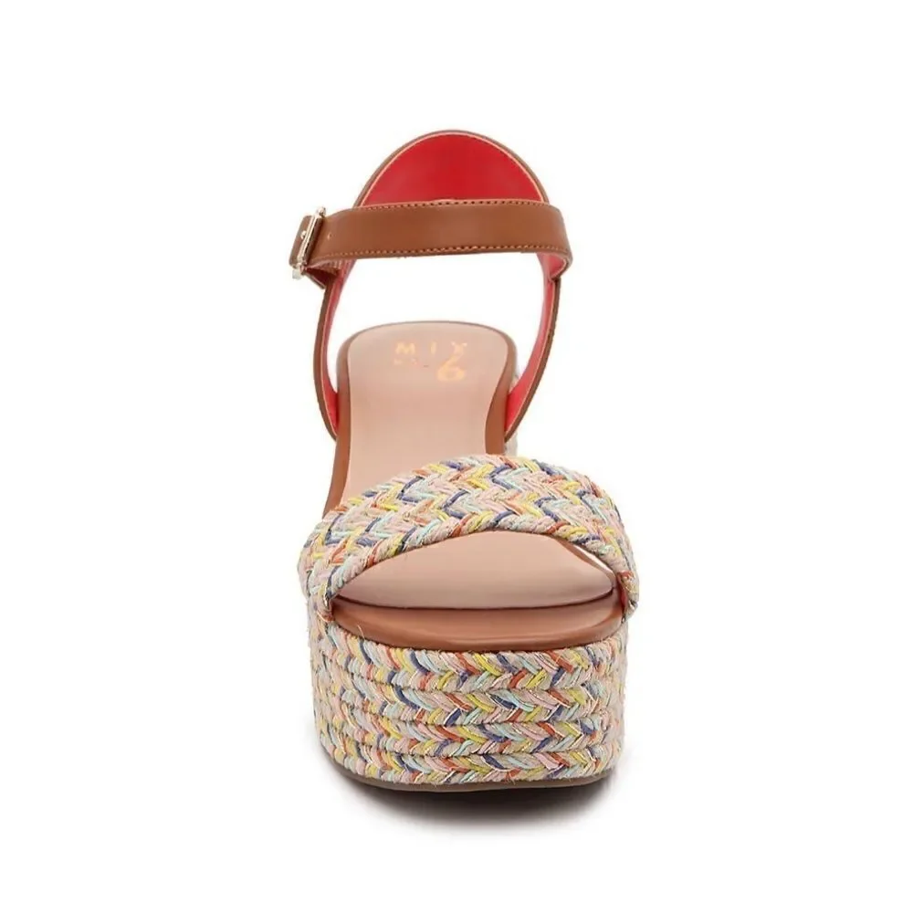 MIX NO. 6 CAMMIE WEDGE SANDAL in Color Cognac/Multi